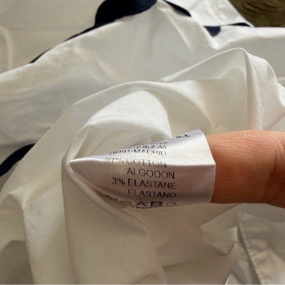 Vilagallo Natalia White Poplin Ricrac Trim Belted Button Down Shirt Dress 44 - Picture 8 of 8